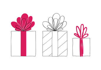 Gift boxes hand drawn vector set.