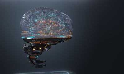 Cybernetic artificial robot brain AI futuristic conceptual design, 3d render - 237001559