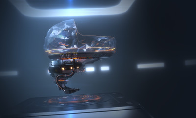 Obraz premium Cybernetic artificial robot brain AI futuristic conceptual design, 3d render