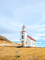 Fototapeta na wymiar Helgafell church in winter season, Iceland