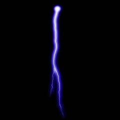  Isolated realistic violet electrical lightning strike visual effect on black night background. Energy change. 