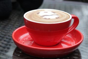 Hot Latte in A Ceramic Red Cup 