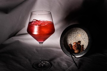 glass of red cocktail