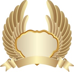 Golden frame with wings and ribbon