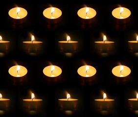 seamless texture, burning candles in the dark