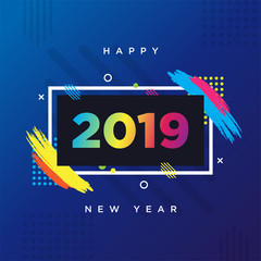 Happy New Year 2019 card theme. Vector background frame for text Modern Art graphics for hipsters.