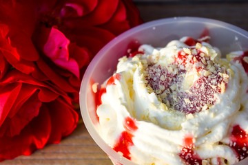 White ice-cream with rose