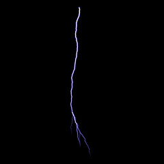  Isolated realistic violet electrical lightning strike visual effect on black night background. Energy change. 