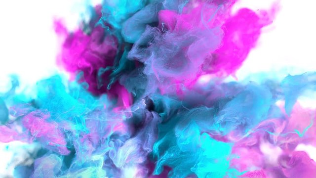 Color Burst - colorful magenta cyan smoke explosion fluid gas ink particles slow motion alpha matte isolated on white macro close-up