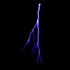  Isolated realistic violet electrical lightning strike visual effect on black night background. Energy change. 