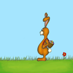 Osterhase versteckt bunte Ostereier