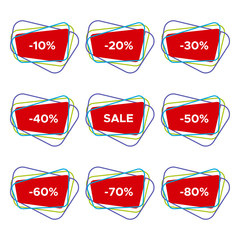 Set of nine sale stickers with discount values