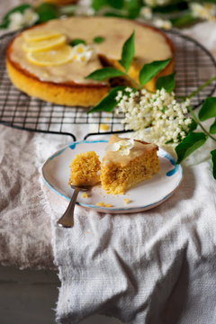 Lemon Polenta Cake Elderflower White Chocolate Ganache..