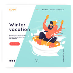 Site template, Winter, sports, holidays. Web page design. Website and mobile development. Flat vector illustration in cartoon style.