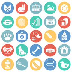 Pet icons set on color circles background for graphic and web design, Modern simple vector sign. Internet concept. Trendy symbol for website design web button or mobile app