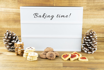  Light box with the words baking time and Christmas cookies