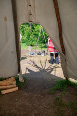 view from inside a first nations tipi teepee © Garry