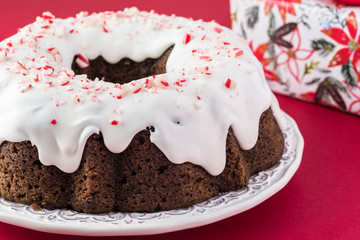 Homemade chocolate cake decorated for Christmas.