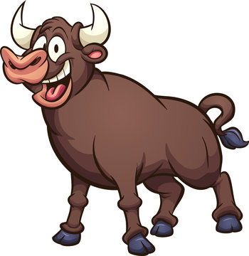 Happy cartoon bull. Vector clip art illustration with simple gradients. All in a single layer.