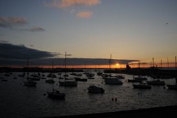 Fototapeta premium Sunset Sails Boats Parked