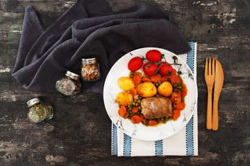 paupiette of veal rolls with Vegetable Planter