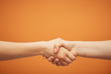 understanding and agreement, a handshake on an orange background