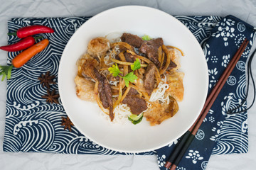Tasty Vietnamese food Bo bun rice vermicelli