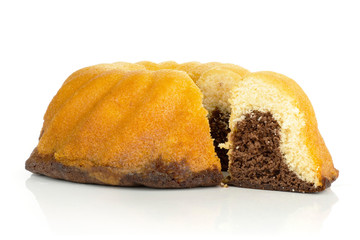 Group of one whole one slice of fresh baked marble gugelhupf sweet bread variety two colored...