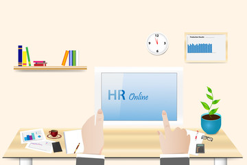 Human Relations Online concept in office vector