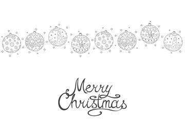 Fototapeta na wymiar Merry Christmas white background with hand drawn elements. Vector xmas greeting card with calligraphy lettering