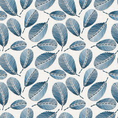  Embroidery floral seamless pattern on linen cloth texture