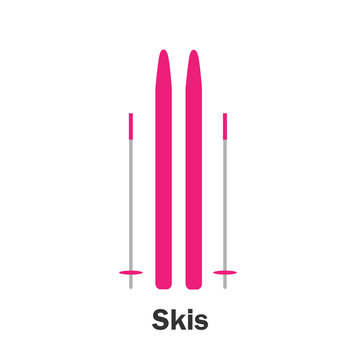 Skis in cartoon style, christmas card for kid, preschool activity for children, vector illustration