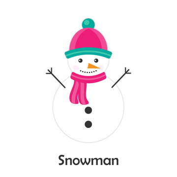 Snowman in cartoon style, christmas card for kid, preschool activity for children, vector illustration