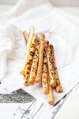 New Year food - puff pastry and vegetable on white table