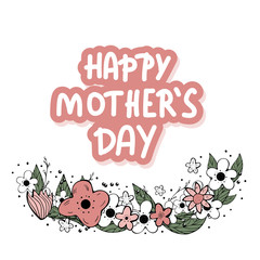 Happy Mothers Day lettering with wild flowers.