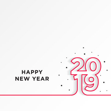 Happy New Year 2019 card theme. line red on white gradient background