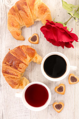 valentine breakfast, coffee and croissant