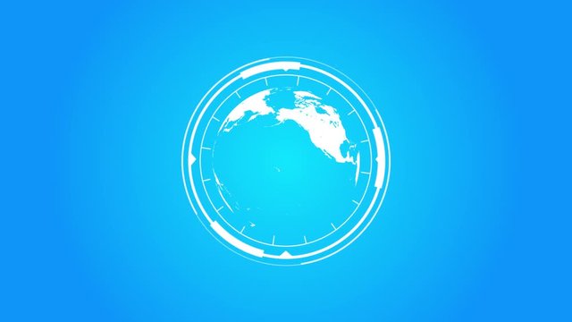Planet Earth Logo With Hud Infographics Effects/ 4k animation of business hi-tech background with flat earth planet rotating and hud infographics effects