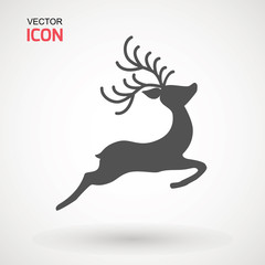 Deer running silhouette , Reinder icon design for Xmas cards, banners and flyers, vector illustration isolated on white background. Logo template. Elk logotype. Hunting.