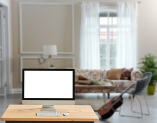 Home decoration, closed computer screen and blur background.