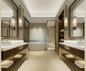 3d rendering modern bathroom with luxury tile decor 