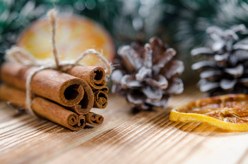Christmas card: Cinnamon and slices of orange for Christmas
