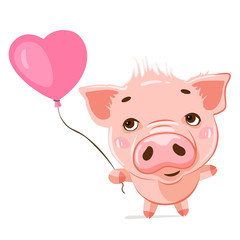 Cute little pig. Cartoon vector character.  Vector illustration of cute funny emoji characters. In Love characters. Stickers. Flat style.