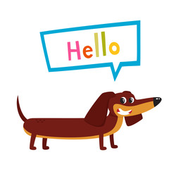 Vector illustration of cartoon brown funny dachshund isolated on white background.