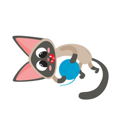 Vector illustration of cartoon siamese funny cat isolated on white