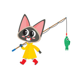 Vector illustration of cartoon siamese funny cat isolated on white