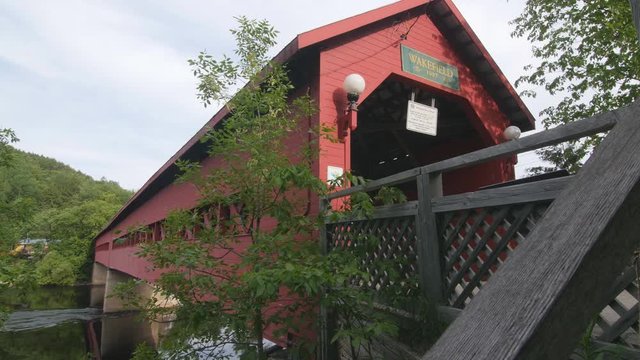 Iconic wooden covered bridge in Wakefield, Quebec.