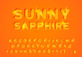Sunny light alphabet. Bright shine alphabet, brilliant letters