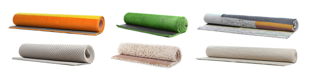 Set with different carpets on white background