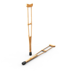 3d illustration 3d pair of crutches orthopedic equipment on white background